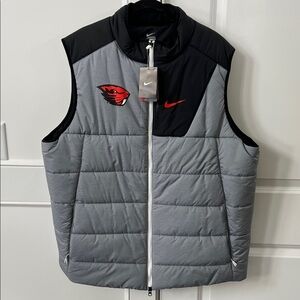 Nike Men's Black and Gray Puffer Vest Oregon State University OSU Beavers